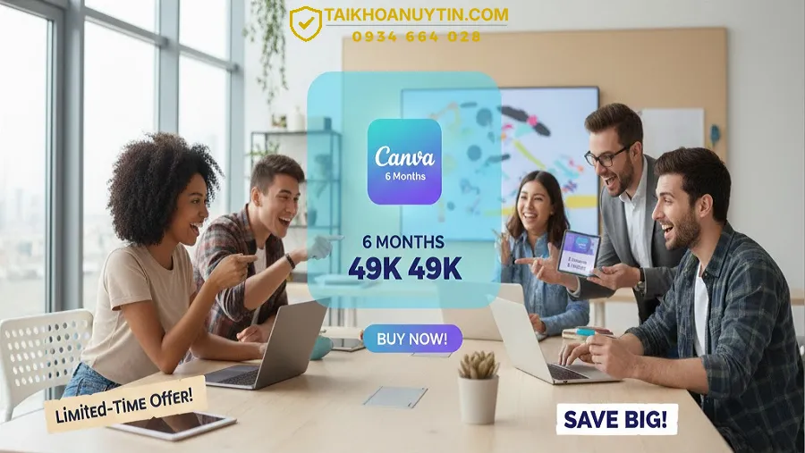 Quy trình mua tài khoản Canva Pro gói 6 tháng tại Taikhoanuytin