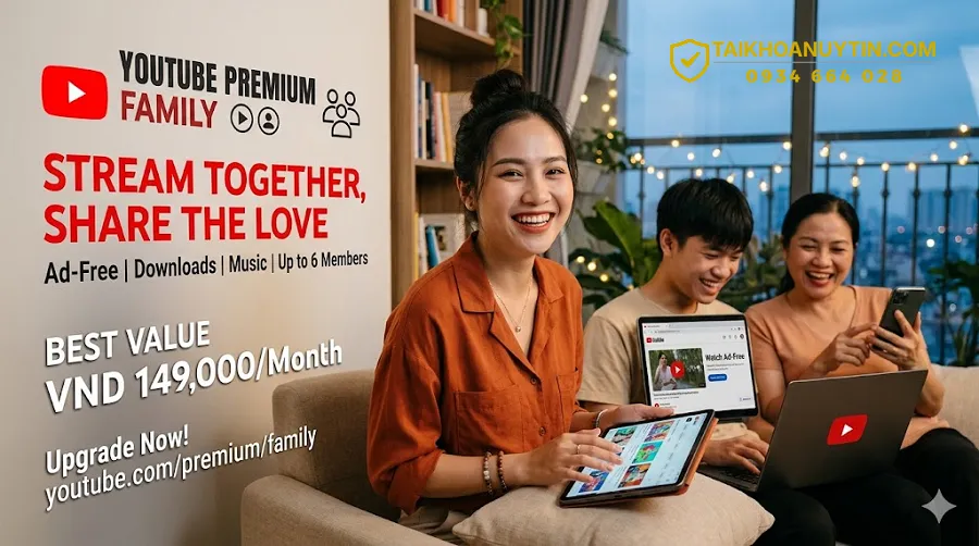YouTube Premium Family Giá Rẻ 2026 – Tiết Kiệm Tối Đa