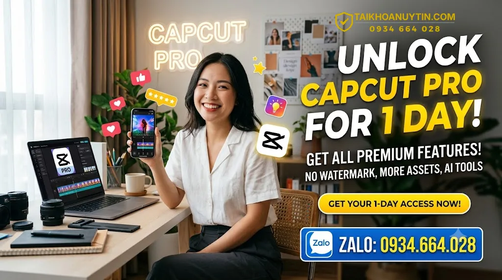 tài khoản capcut pro 1 ngày
